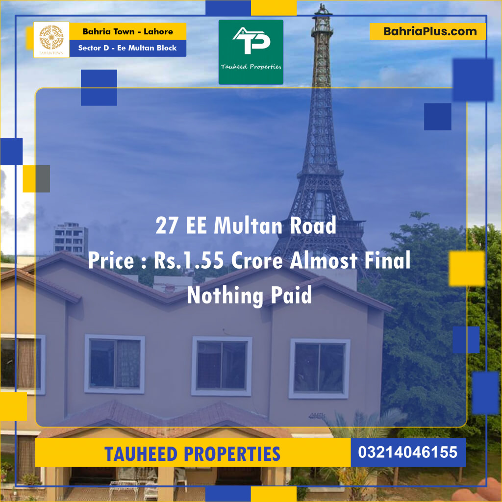 Residential Plot for Sale in Sector D - EE Multan Block - Bahria Town, Lahore - (BP-159589)
