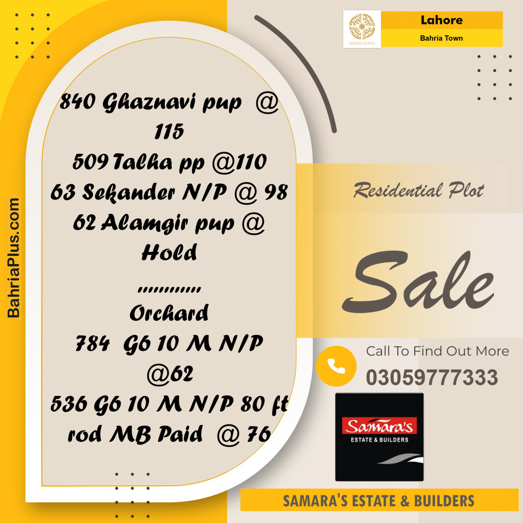 Residential Plot for Sale in Sector F - Ghaznavi Block -  Bahria Town, Lahore - (BP-159612)