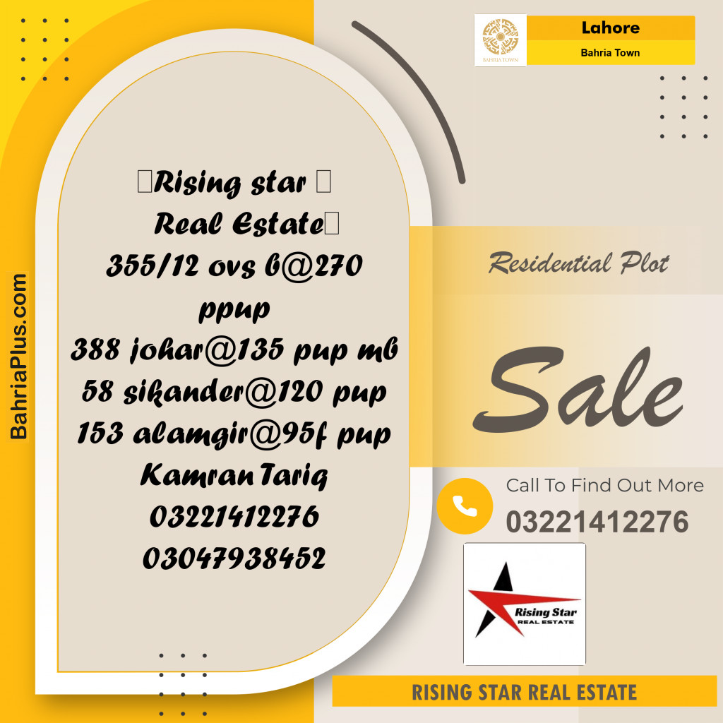 Residential Plot for Sale in Overseas B - Bahria Town, Lahore - (BP-159674)