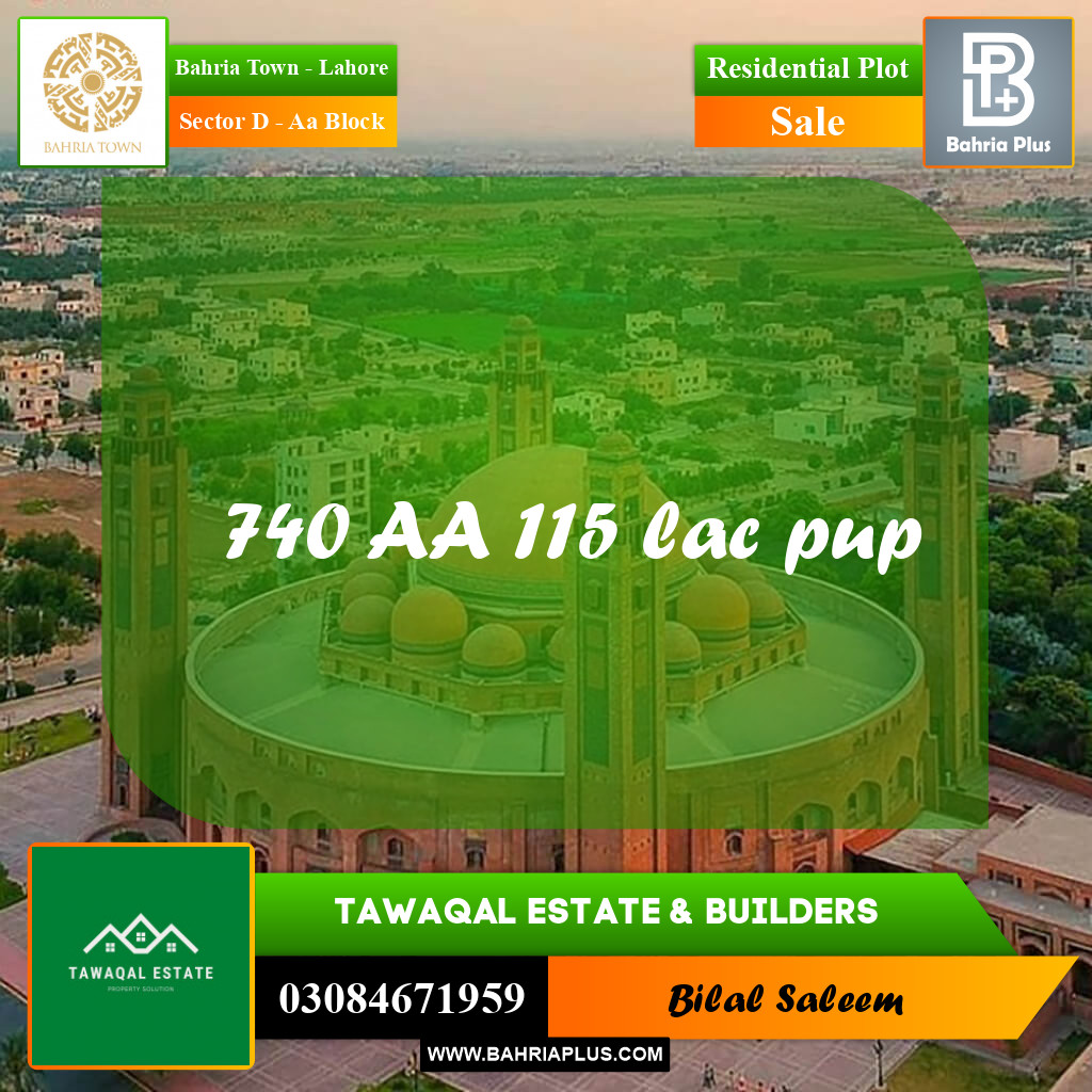 Residential Plot for Sale in Sector D - AA Block -  Bahria Town, Lahore - (BP-159681)