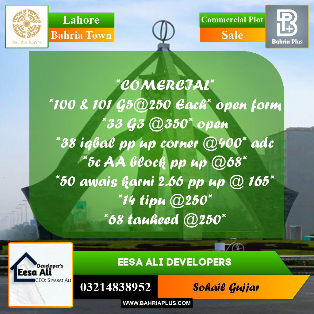 Commercial Plot for Sale in Bahria Town, Lahore - (BP-159694)