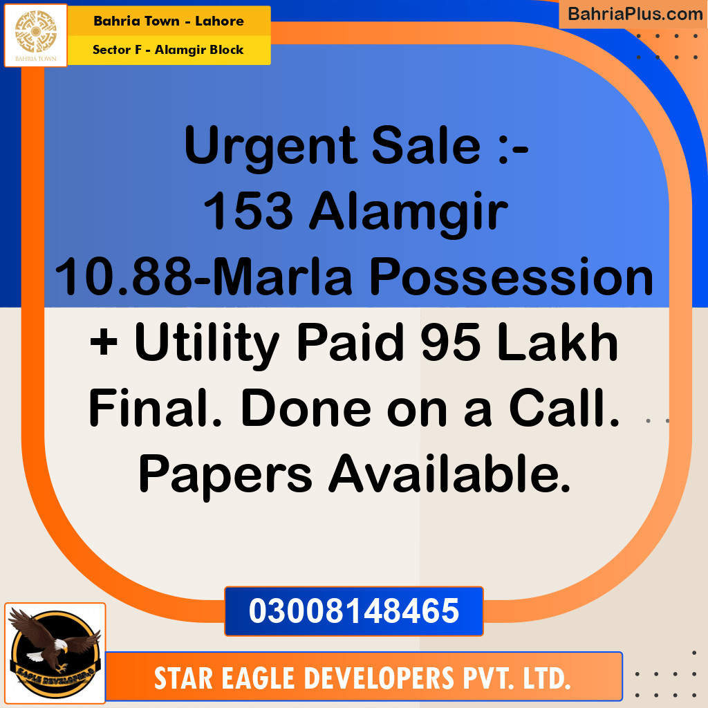 Residential Plot for Sale in Sector F - Alamgir Block -  Bahria Town, Lahore - (BP-159711)