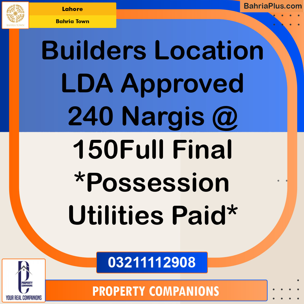 Residential Plot for Sale in Sector C - Nargis/Hussain Block -  Bahria Town, Lahore - (BP-159720)
