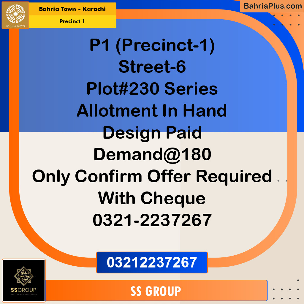 250 Sq. Yards Residential Plot for Sale in Precinct 1 -  Bahria Town, Karachi - (BP-159750)