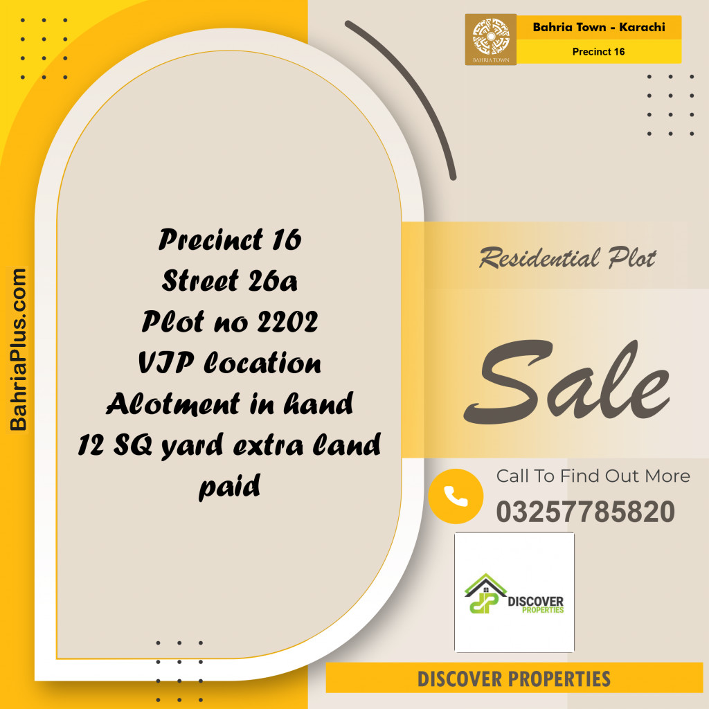 250 Sq. Yards Residential Plot for Sale in Precinct 16 -  Bahria Town, Karachi - (BP-159818)