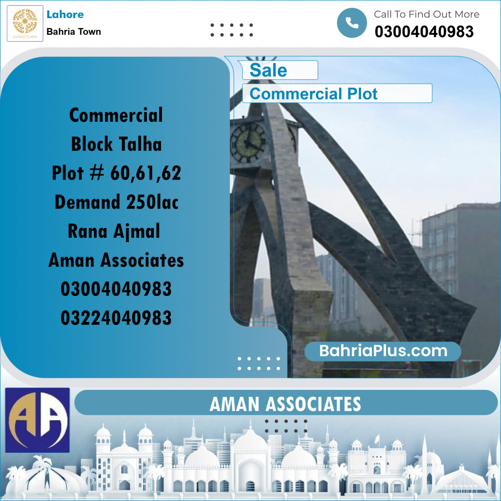 Commercial Plot for Sale in Sector F - Talha Commercial -  Bahria Town, Lahore - (BP-159840)