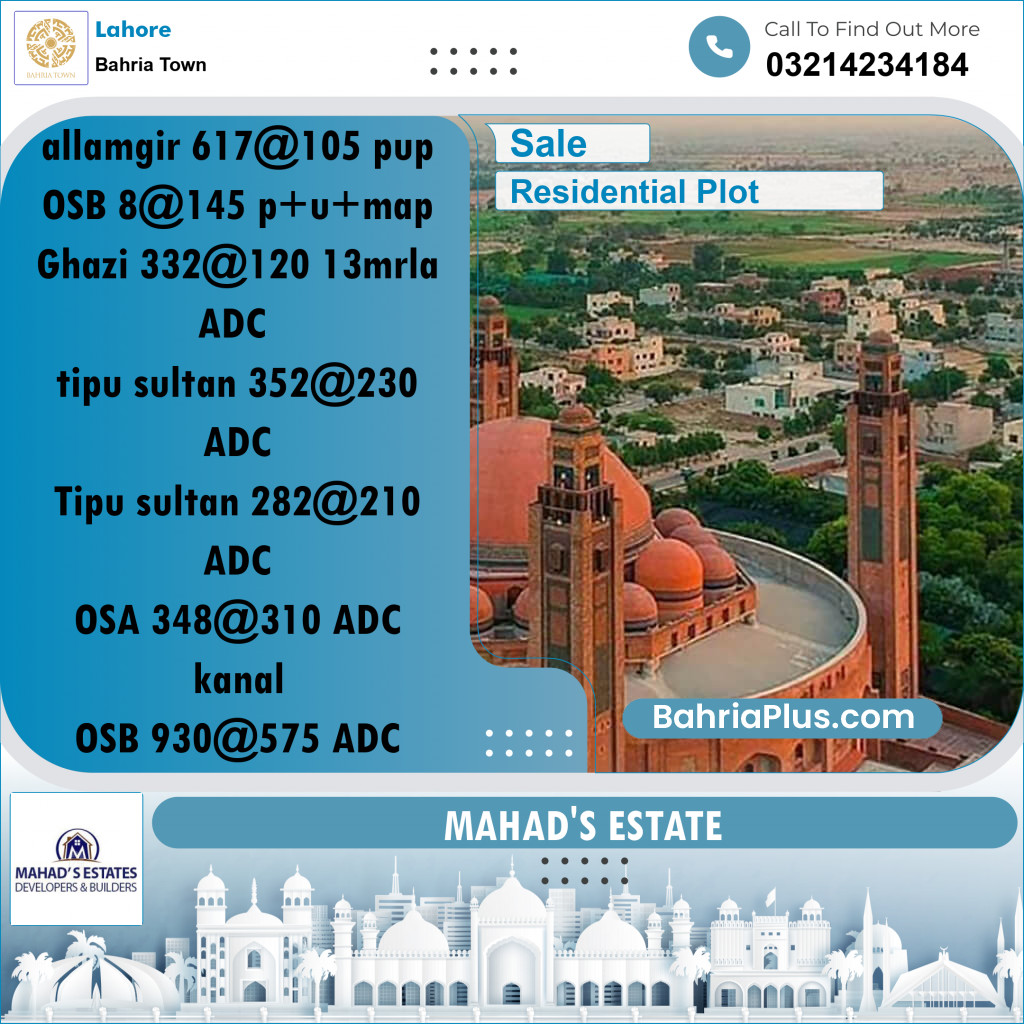 Residential Plot for Sale in Sector F - Alamgir Block - Bahria Town, Lahore - (BP-159844)