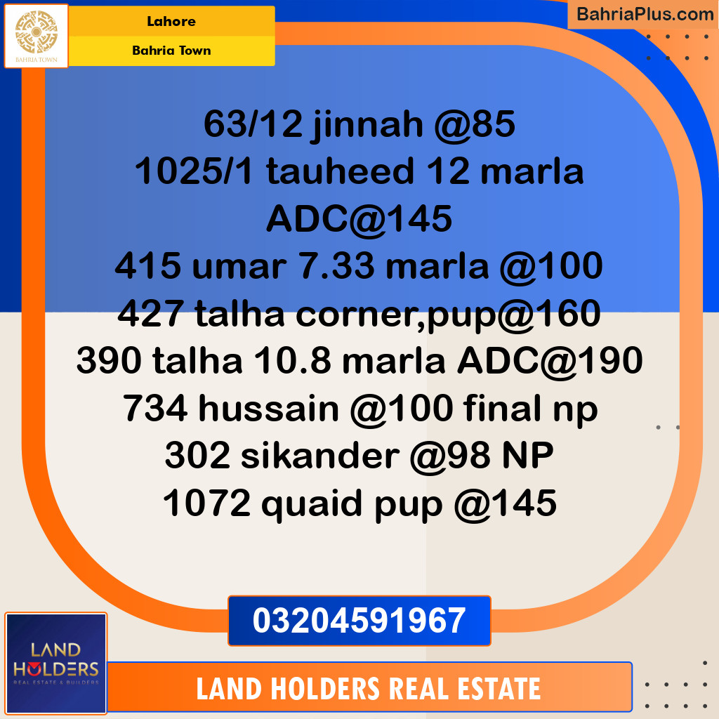 Residential Plot for Sale in Sector E - Jinnah Block -  Bahria Town, Lahore - (BP-159857)