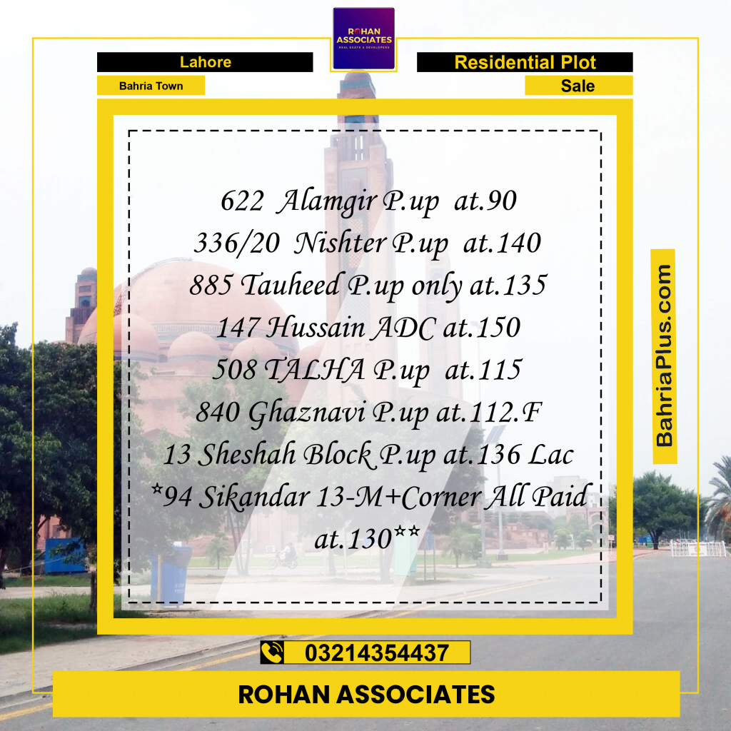Residential Plot for Sale in Sector F - Alamgir Block -  Bahria Town, Lahore - (BP-159863)