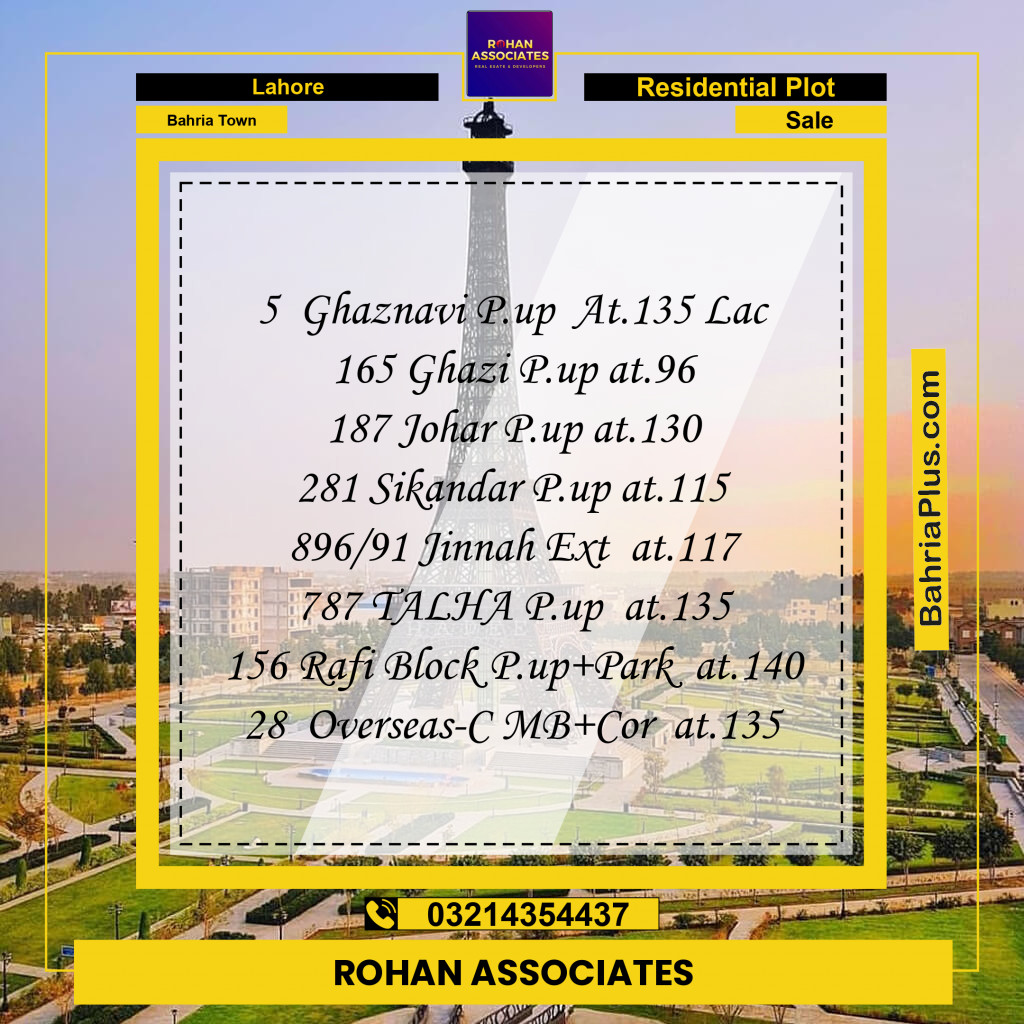 Residential Plot for Sale in Sector F - Ghaznavi Block -  Bahria Town, Lahore - (BP-159868)
