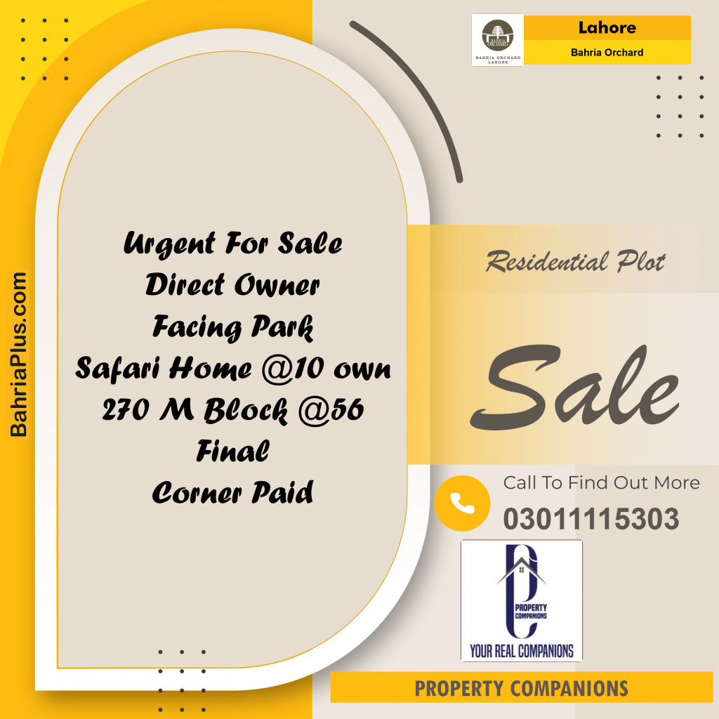 Residential Plot for Sale in Phase 4 - Safari Villas -  Bahria Orchard, Lahore - (BP-159878)
