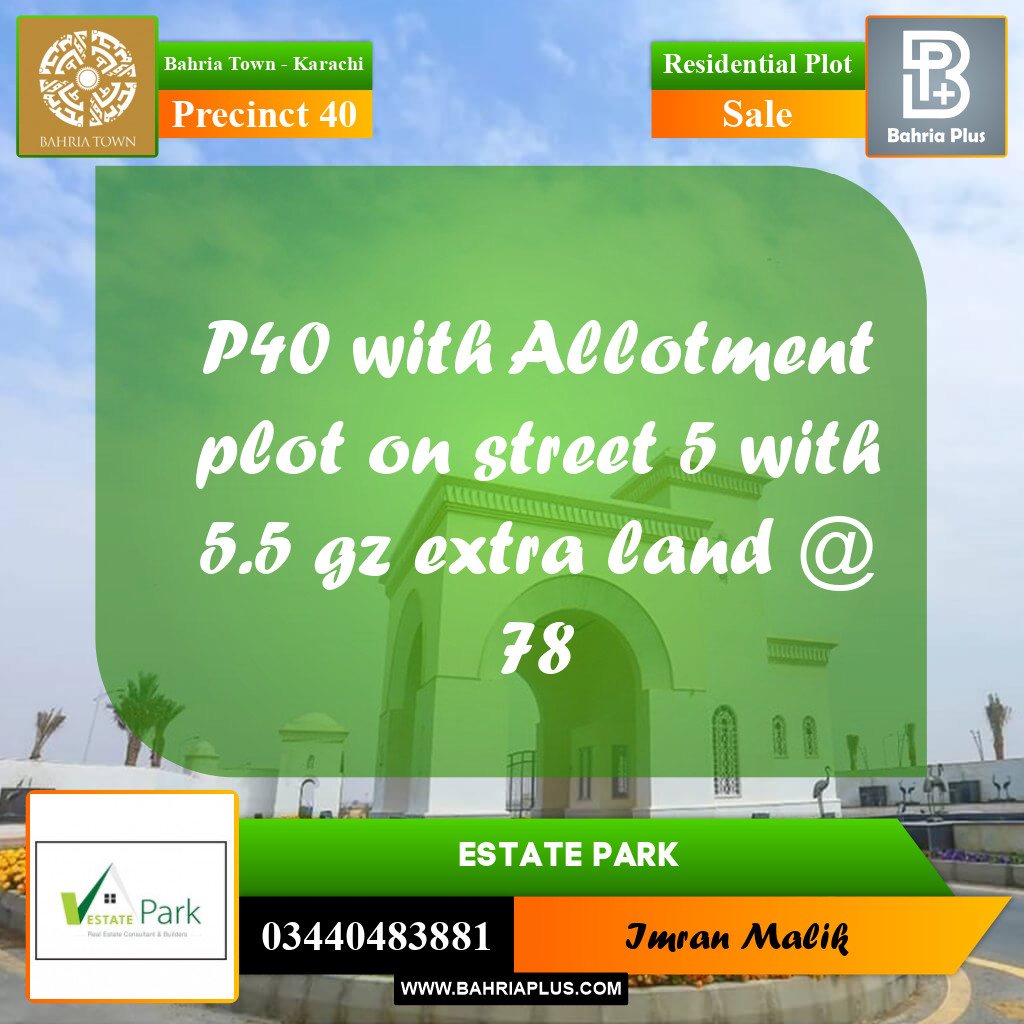 Residential Plot for Sale in Precinct 40 -  Bahria Town, Karachi - (BP-159898)