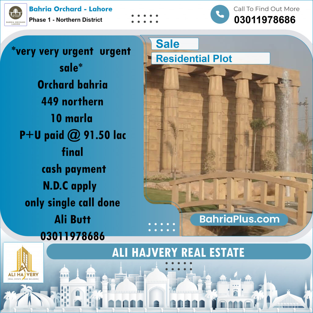 Residential Plot for Sale in Phase 1 - Northern District - Bahria Orchard, Lahore - (BP-159906)