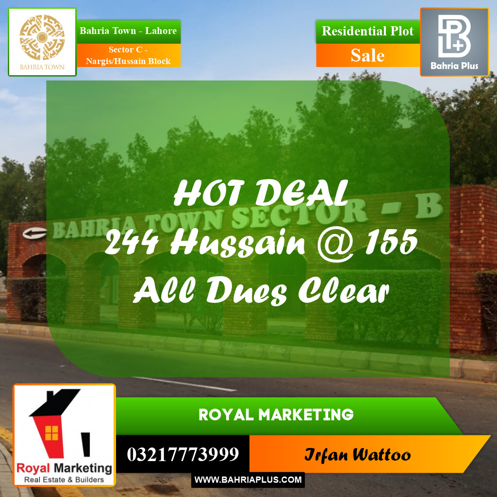 Residential Plot for Sale in Sector C - Nargis/Hussain Block - Bahria Town, Lahore - (BP-159946)