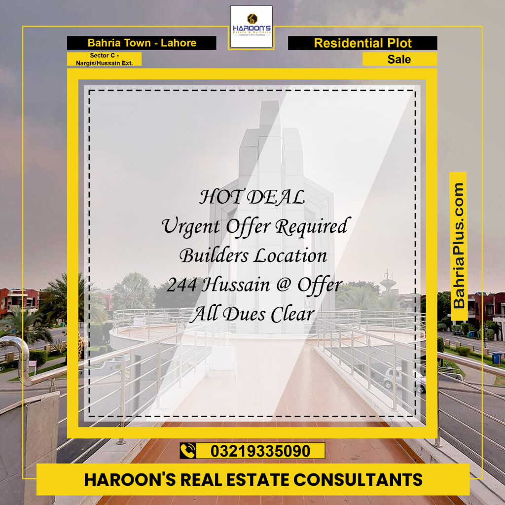 Residential Plot for Sale in Sector C - Nargis/Hussain Ext. -  Bahria Town, Lahore - (BP-159959)