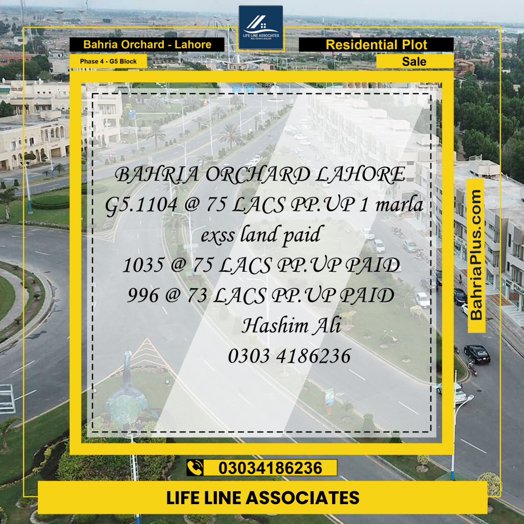 Residential Plot for Sale in Phase 4 - G5 Block -  Bahria Orchard, Lahore - (BP-159967)