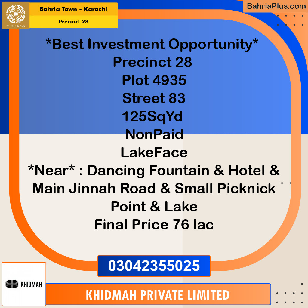 125 Sq. Yards Residential Plot for Sale in Precinct 28 -  Bahria Town, Karachi - (BP-159991)