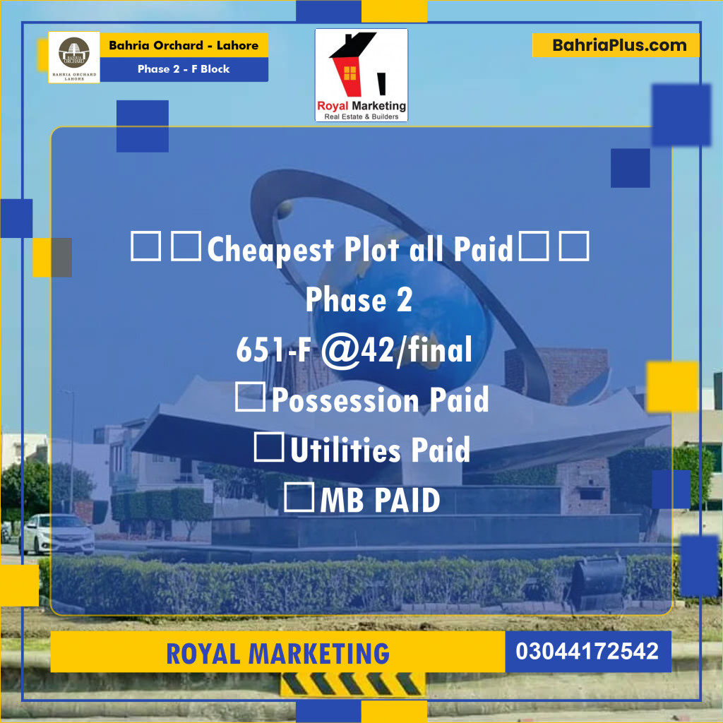 Residential Plot for Sale in Phase 2 - F Block -  Bahria Orchard, Lahore - (BP-160011)