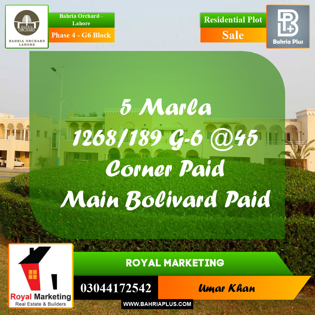 Residential Plot for Sale in Phase 4 - G6 Block -  Bahria Orchard, Lahore - (BP-160015)