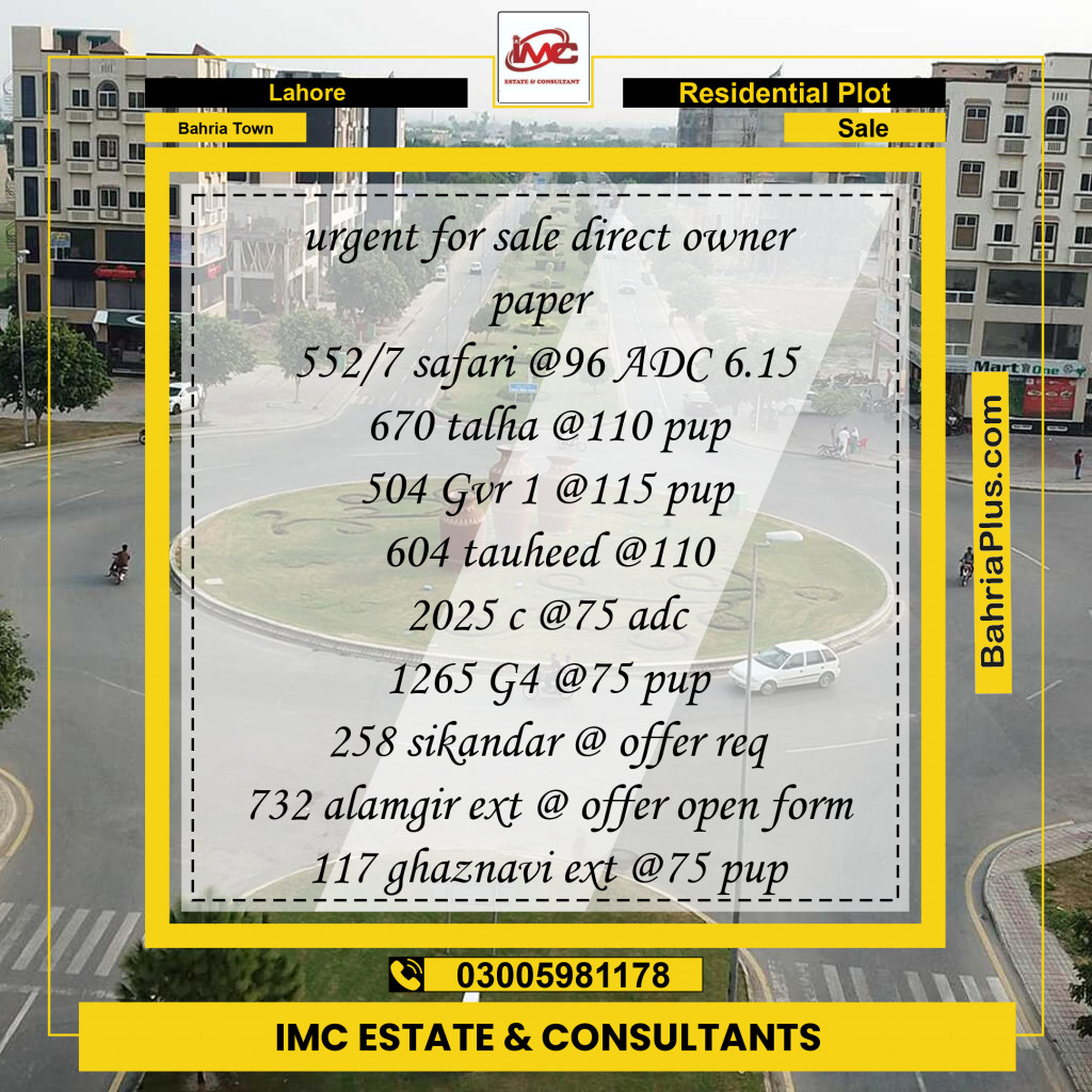 Residential Plot for Sale in Sector F - Ghaznavi Ext. Block -  Bahria Town, Lahore - (BP-160034)