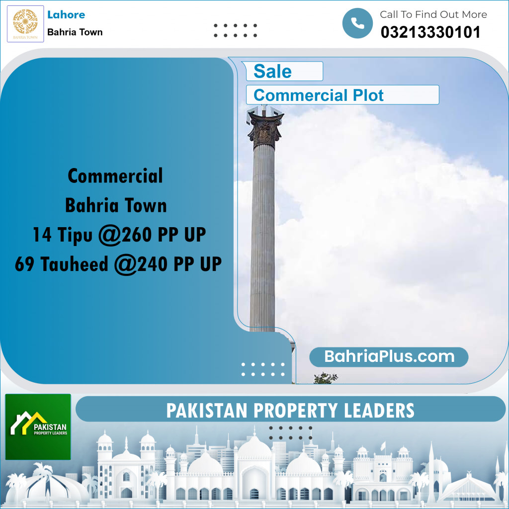 Commercial Plot for Sale in Sector F - Tipu Commercial -  Bahria Town, Lahore - (BP-160078)
