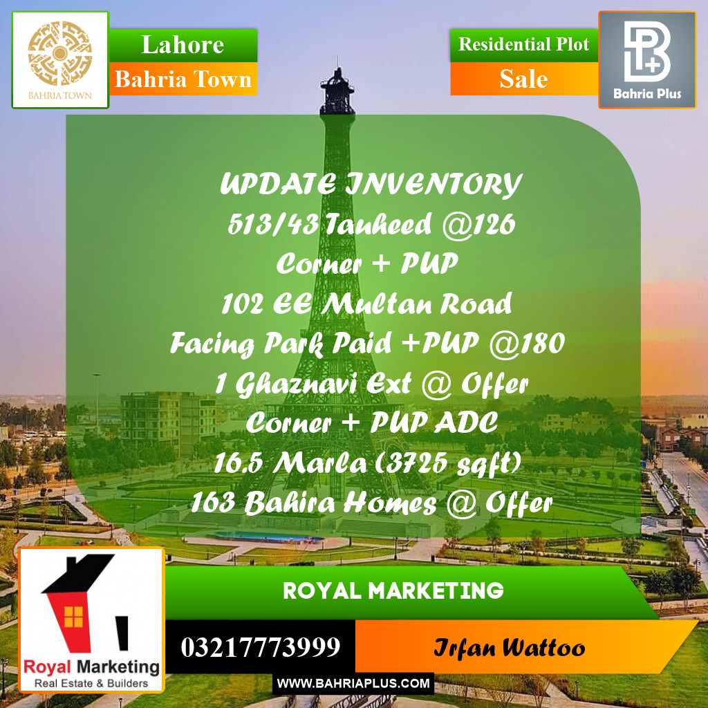 Residential Plot for Sale in Sector F - Tauheed Block -  Bahria Town, Lahore - (BP-160082)