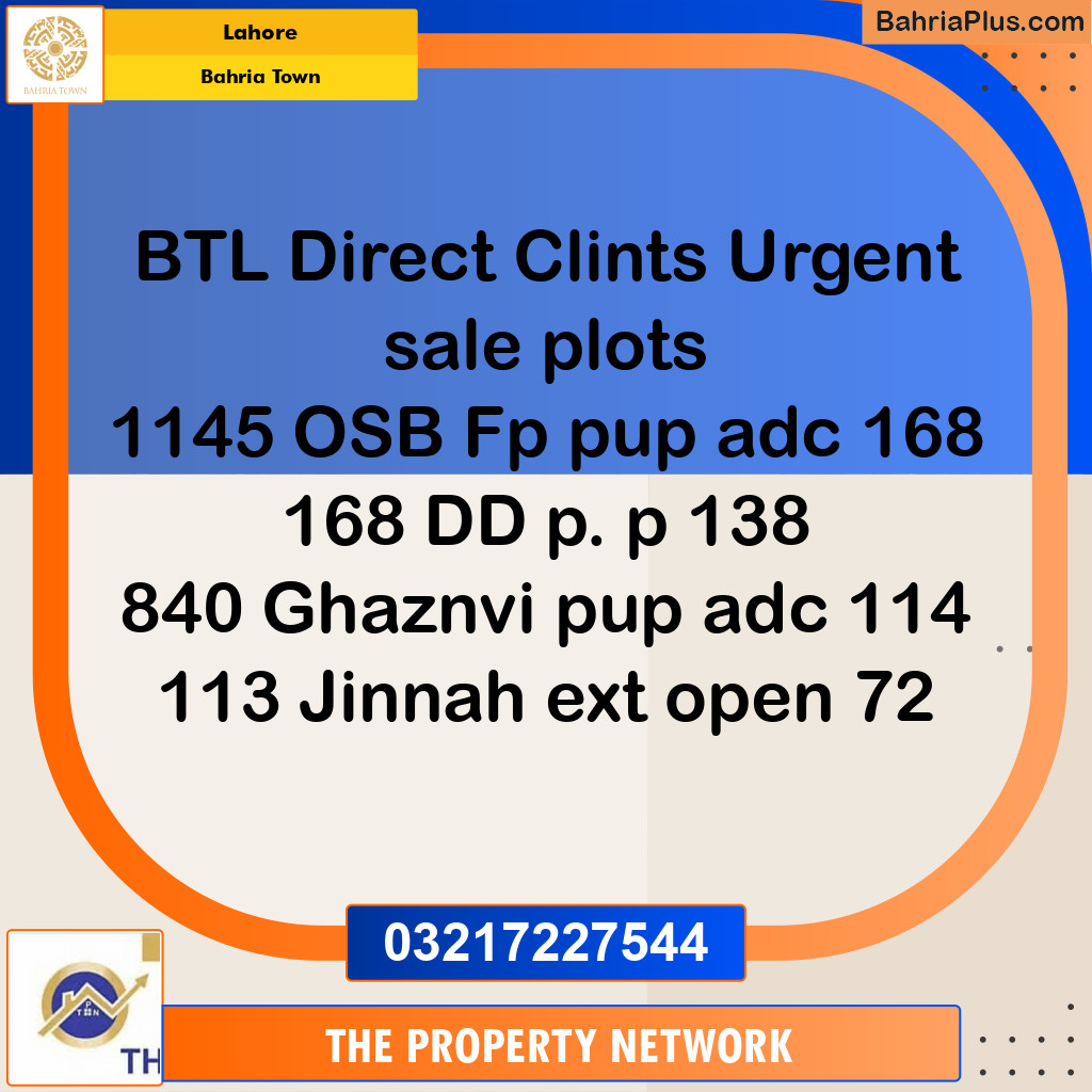 Residential Plot for Sale in Overseas B -  Bahria Town, Lahore - (BP-160087)