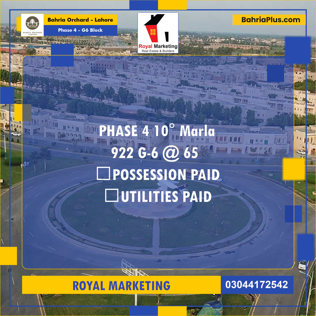 Residential Plot for Sale in Phase 4 - G6 Block -  Bahria Orchard, Lahore - (BP-160091)