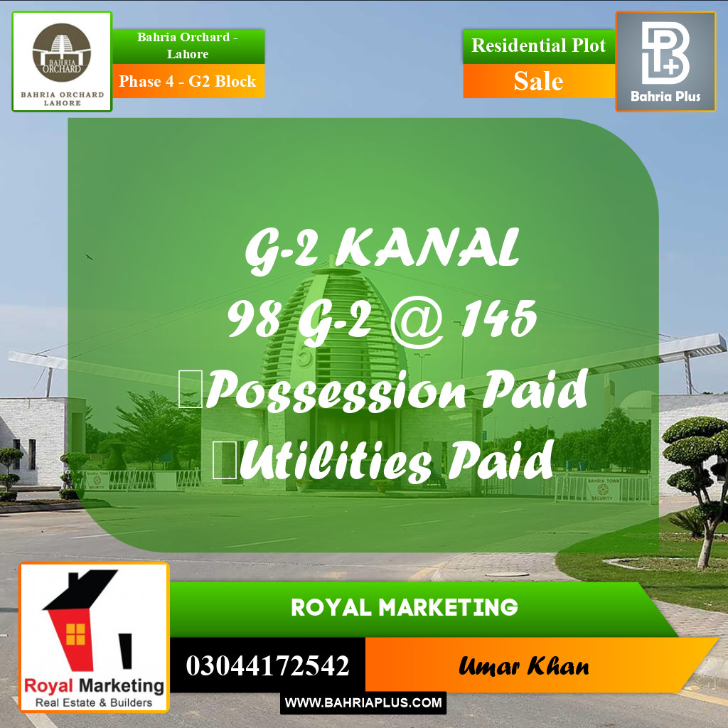 Residential Plot for Sale in Phase 4 - G2 Block -  Bahria Orchard, Lahore - (BP-160103)