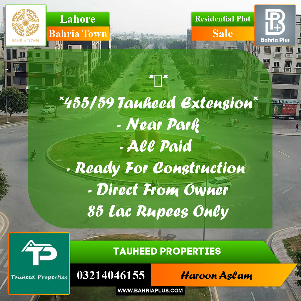 Residential Plot for Sale in Sector F - Tauheed Block -  Bahria Town, Lahore - (BP-160146)