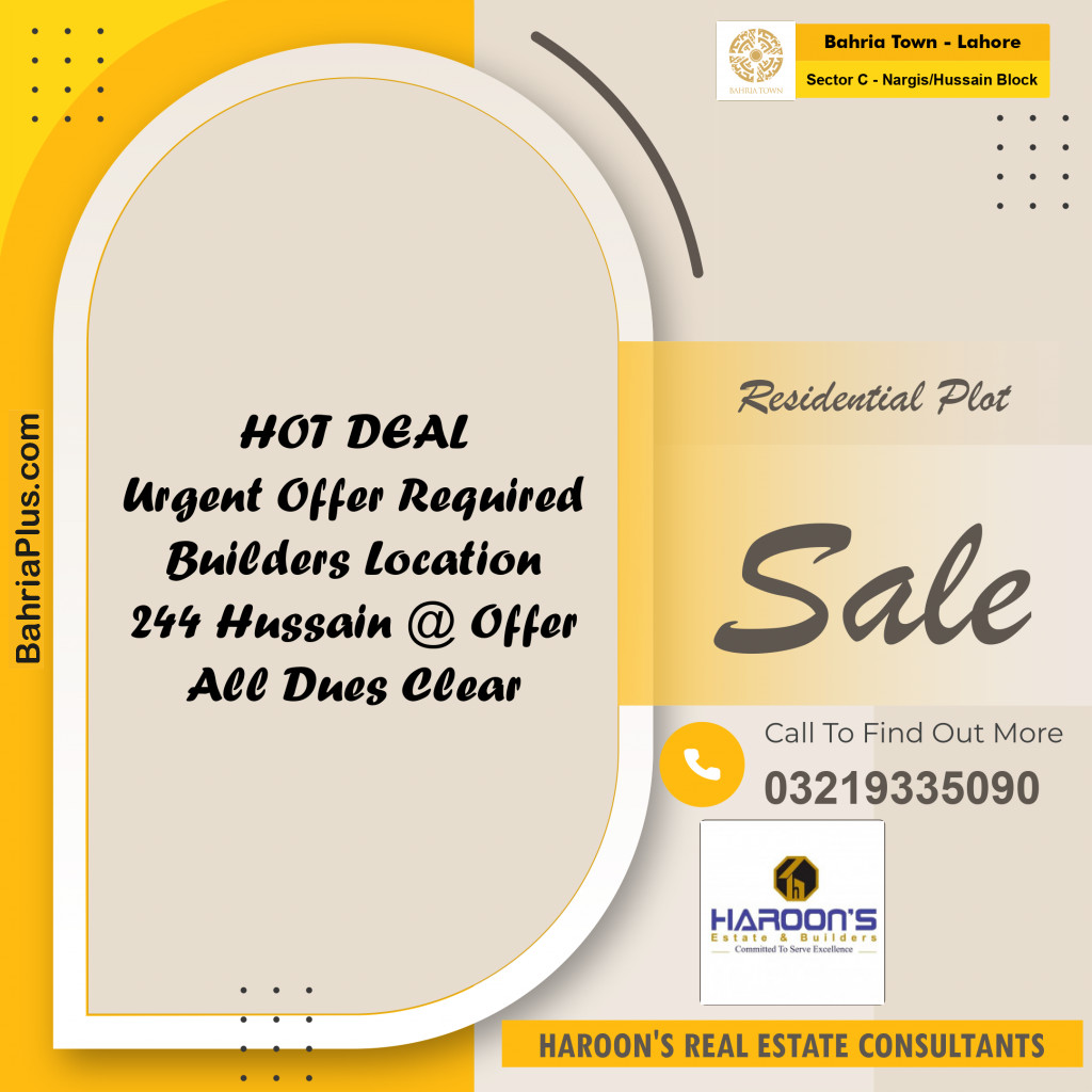 Residential Plot for Sale in Sector C - Nargis/Hussain Block -  Bahria Town, Lahore - (BP-160173)