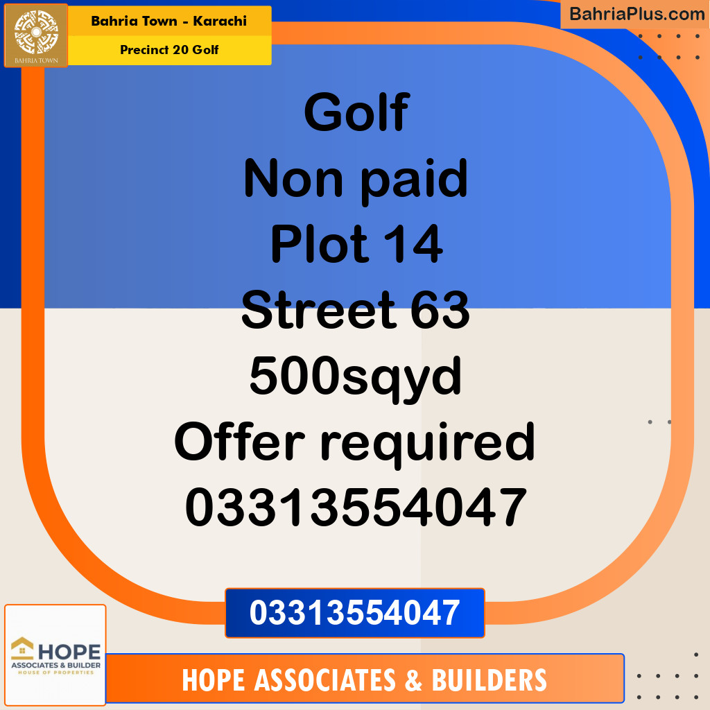 500 Sq. Yards Residential Plot for Sale in Precinct 20 Golf - Bahria Town, Karachi - (BP-160220)