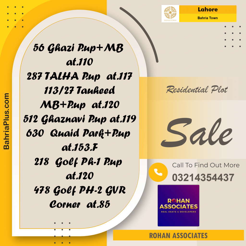 Residential Plot for Sale in Sector F - Ghazi Block -  Bahria Town, Lahore - (BP-160235)