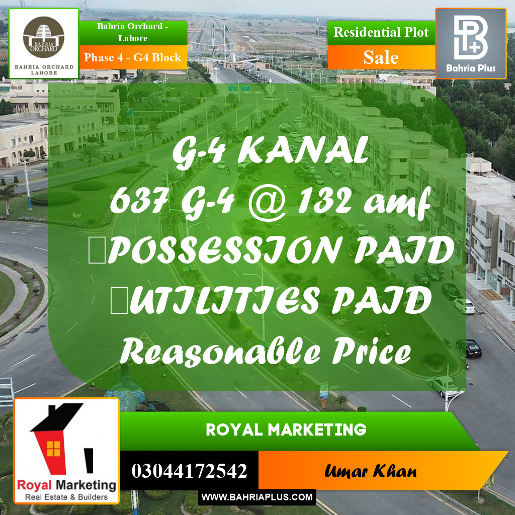 Residential Plot for Sale in Phase 4 - G4 Block -  Bahria Orchard, Lahore - (BP-160273)