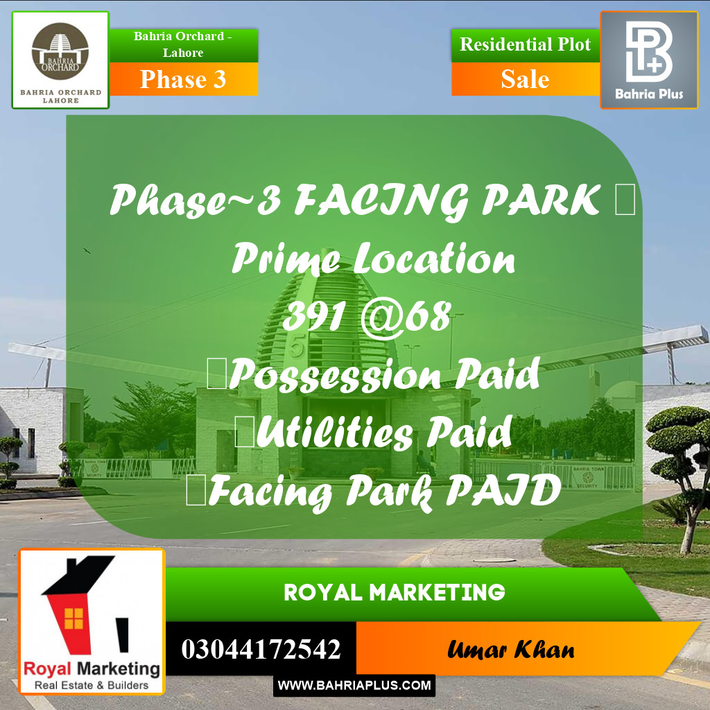 Residential Plot for Sale in Phase 3 -  Bahria Orchard, Lahore - (BP-160276)