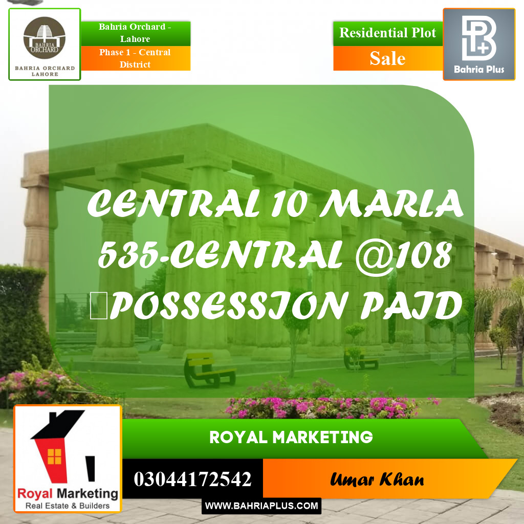 Residential Plot for Sale in Phase 1 - Central District -  Bahria Orchard, Lahore - (BP-160279)