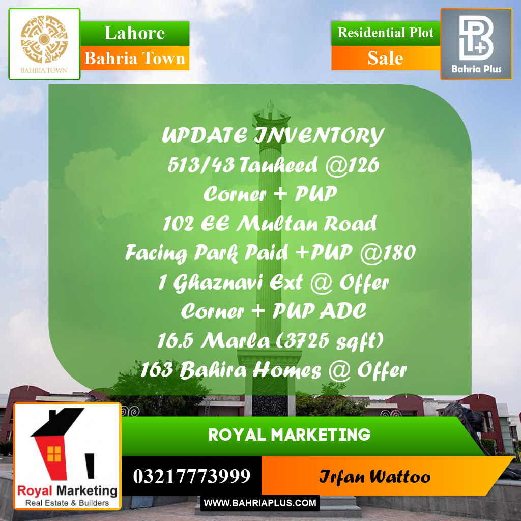 Residential Plot for Sale in Sector F - Tauheed Block -  Bahria Town, Lahore - (BP-160284)