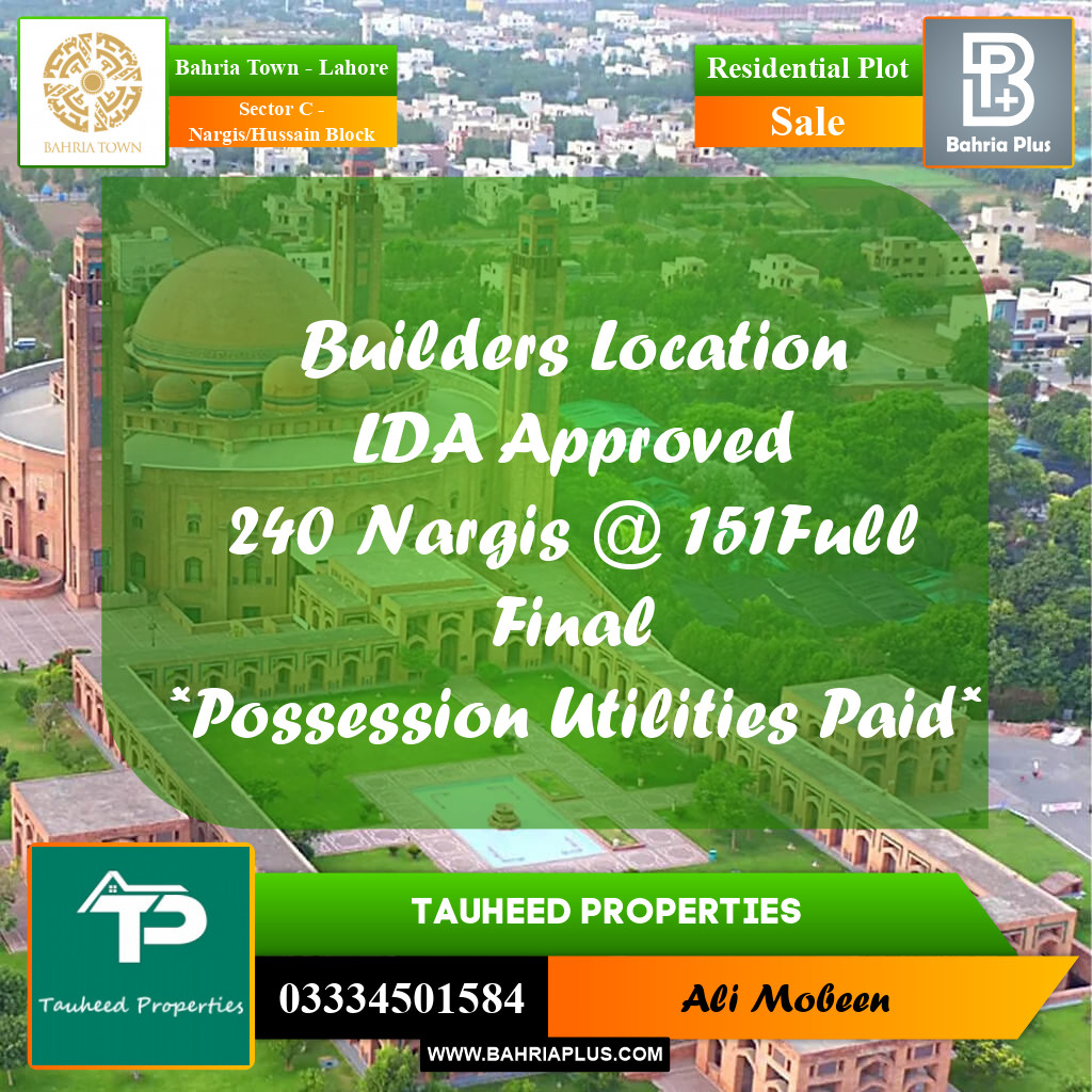 Residential Plot for Sale in Sector C - Nargis/Hussain Block -  Bahria Town, Lahore - (BP-160295)