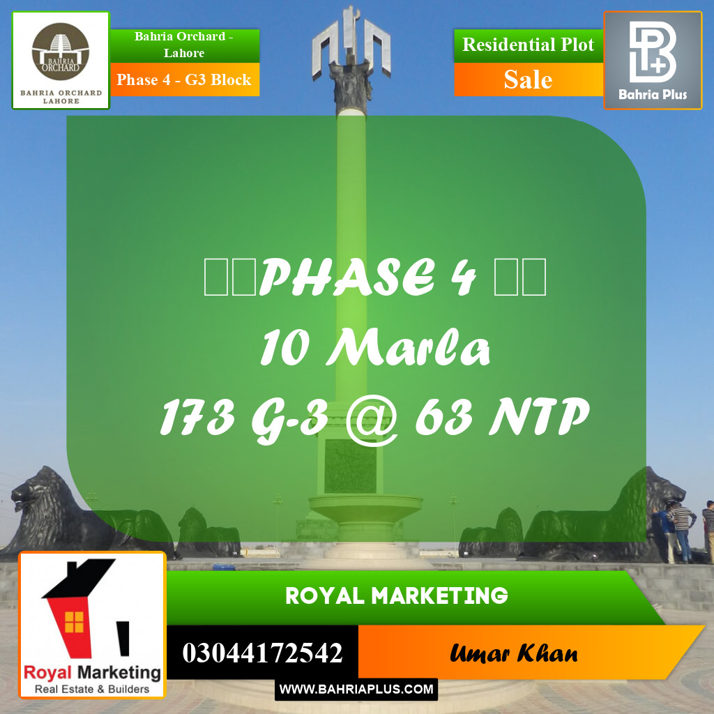 Residential Plot for Sale in Phase 4 - G3 Block -  Bahria Orchard, Lahore - (BP-160329)