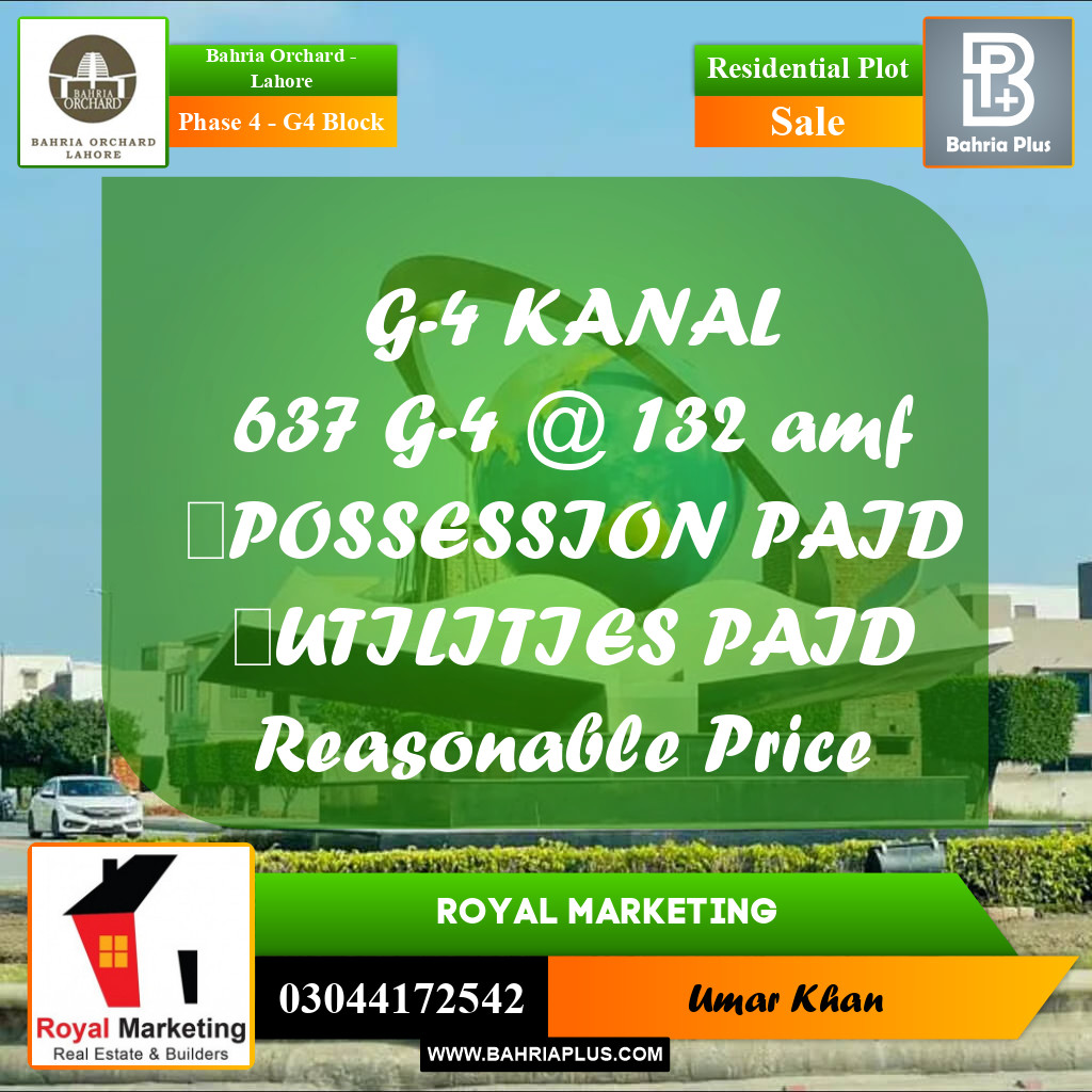 Residential Plot for Sale in Phase 4 - G4 Block -  Bahria Orchard, Lahore - (BP-160336)