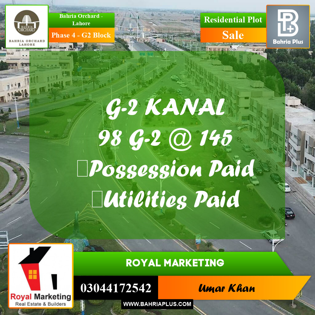 Residential Plot for Sale in Phase 4 - G2 Block -  Bahria Orchard, Lahore - (BP-160338)