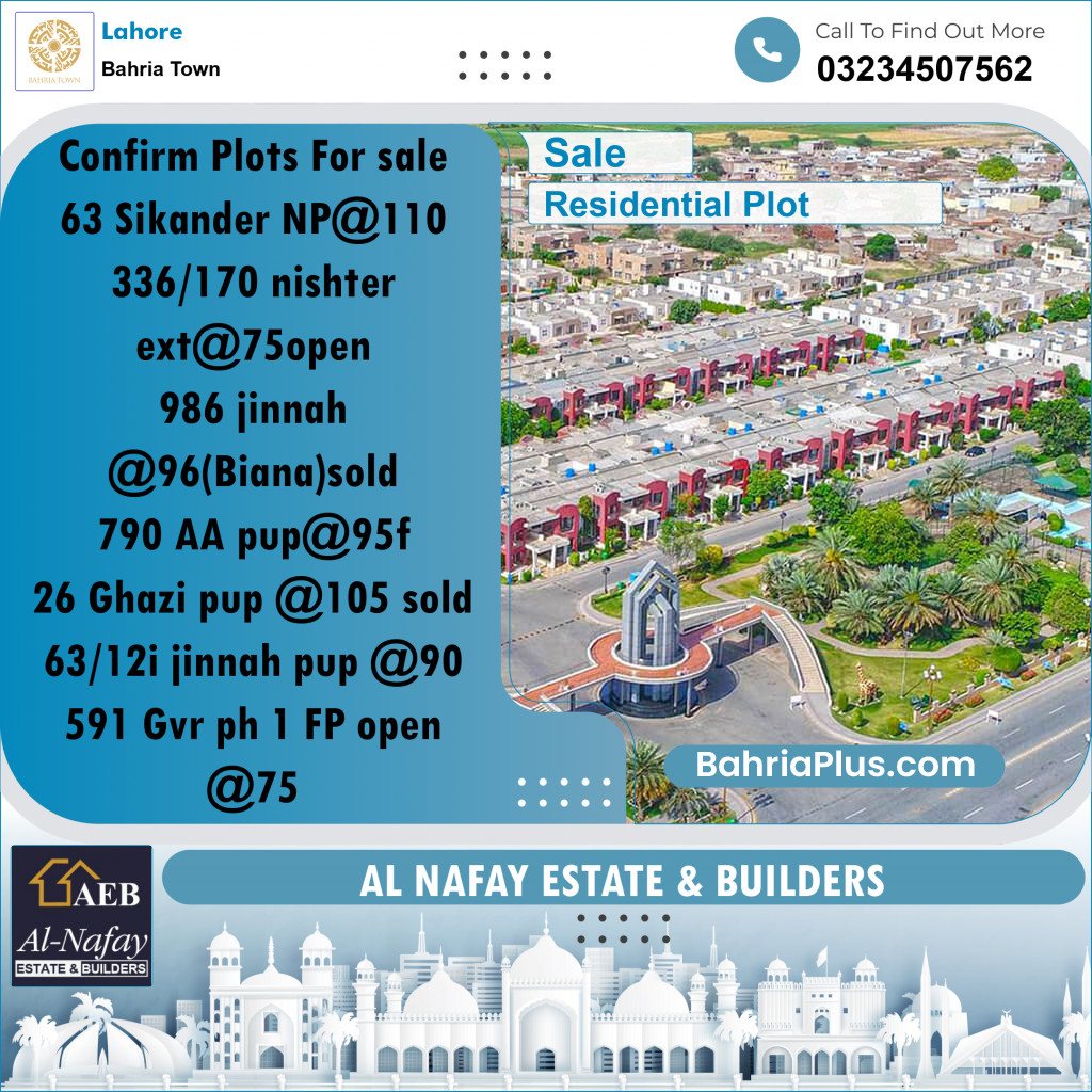 Residential Plot for Sale in Sector F - Sikander Block -  Bahria Town, Lahore - (BP-160345)