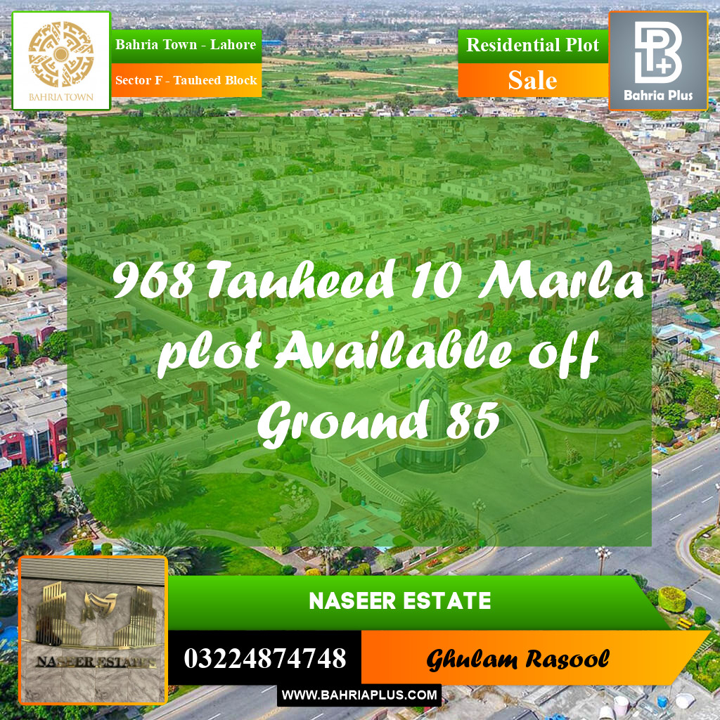 Residential Plot for Sale in Sector F - Tauheed Block -  Bahria Town, Lahore - (BP-160363)