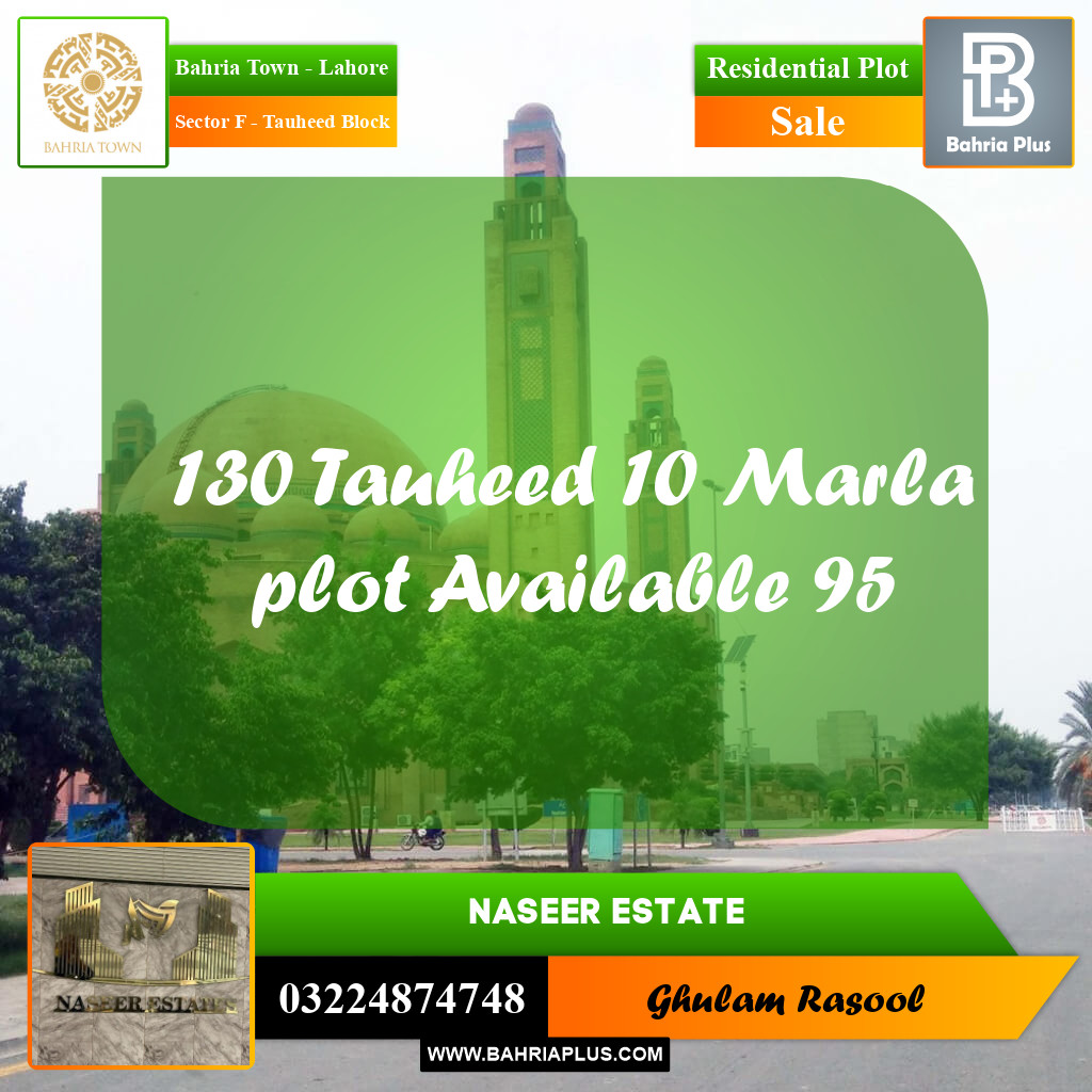 Residential Plot for Sale in Sector F - Tauheed Block -  Bahria Town, Lahore - (BP-160366)
