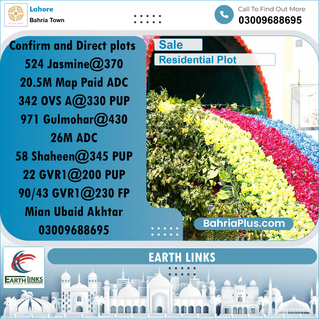 Residential Plot for Sale in Sector C - Jasmine Block -  Bahria Town, Lahore - (BP-160370)