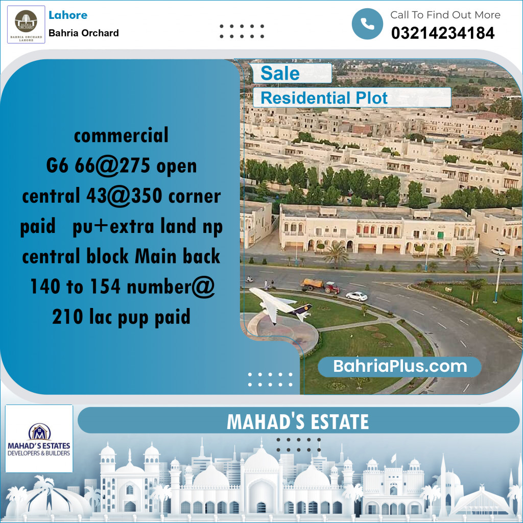 Residential Plot for Sale in Phase 4 - G6 Block -  Bahria Orchard, Lahore - (BP-160386)