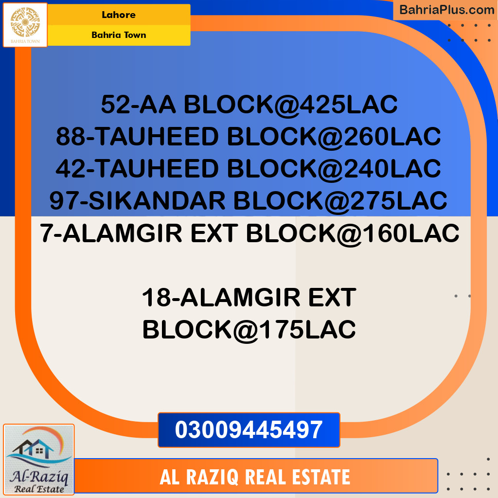 Commercial Plot for Sale in Sector D - AA Block -  Bahria Town, Lahore - (BP-160415)