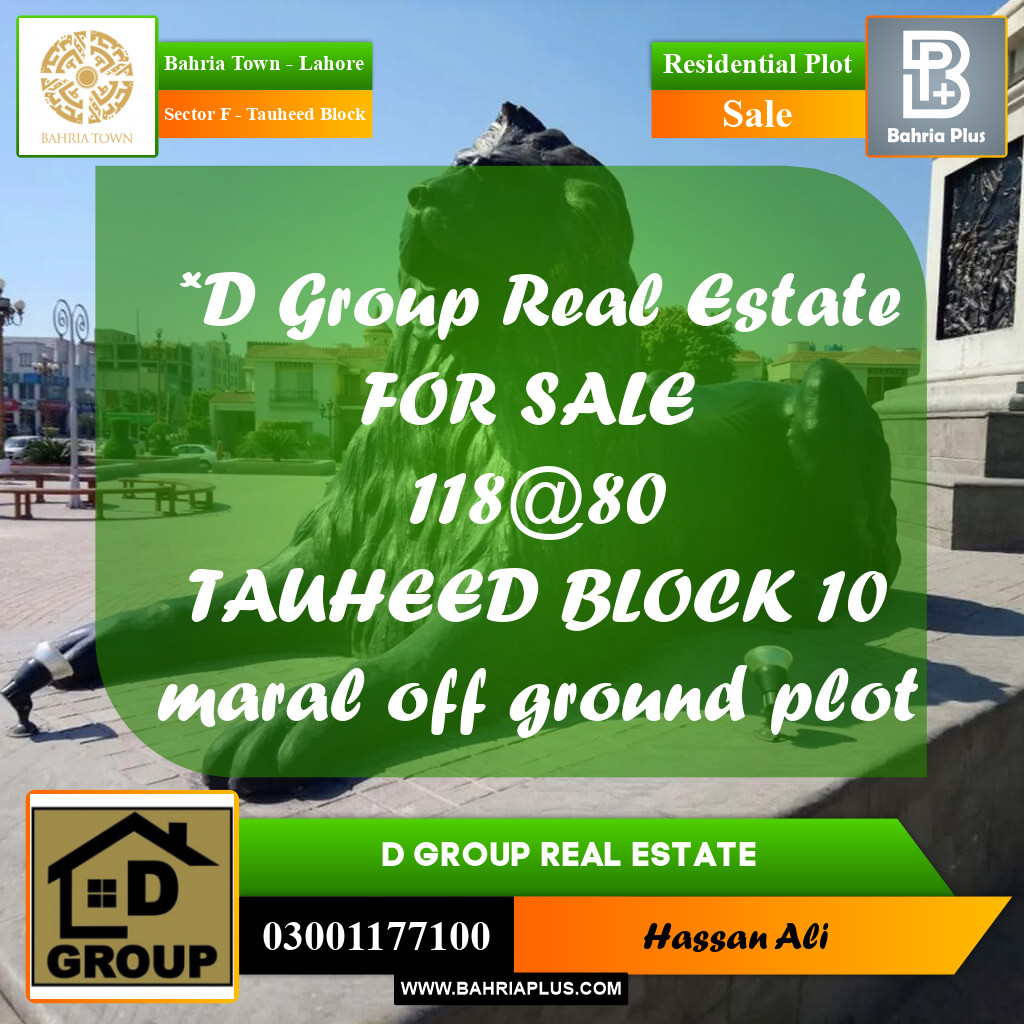Residential Plot for Sale in Sector F - Tauheed Block -  Bahria Town, Lahore - (BP-160484)