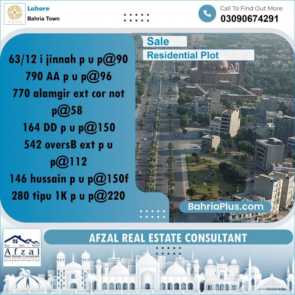 Residential Plot for Sale in Sector E - Jinnah Block -  Bahria Town, Lahore - (BP-160530)
