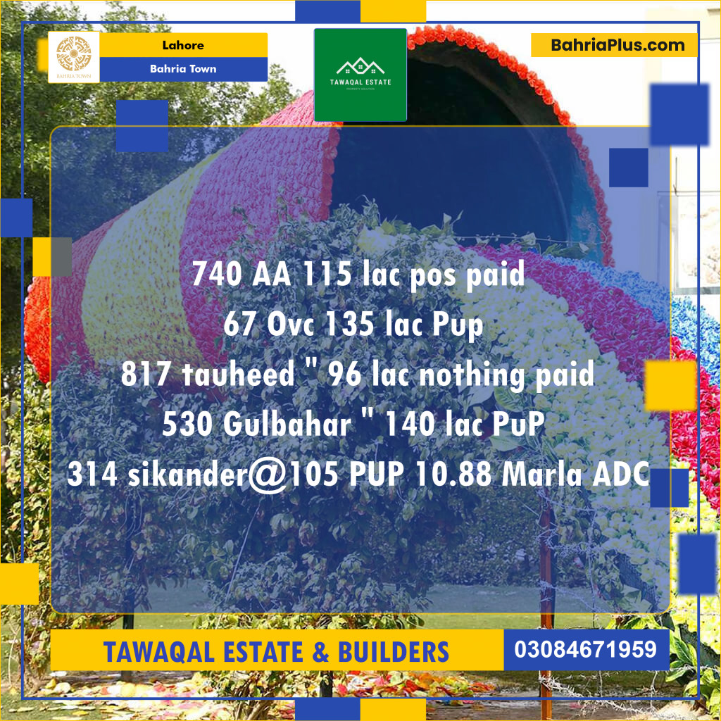 Residential Plot for Sale in Sector D - AA Block -  Bahria Town, Lahore - (BP-160531)